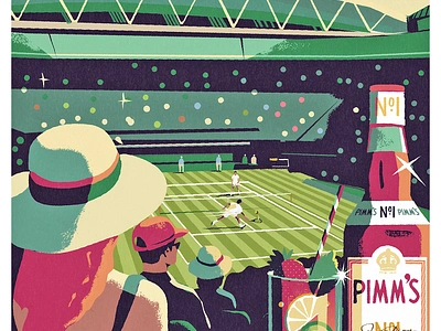 Pimms x Wimbledon british drink illustration match pimms scene sport summer sunny tennis vintage wimbledon