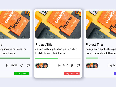 UI Element - Cards : Task Management Kanban UI appdesign card design creativedesign dailyui darktheme designcommunity designinspiration designtrends dribbble kanban lighttheme moderndesign patterns productivity taskmanagement ui ui elements uidesign ux uxdesign