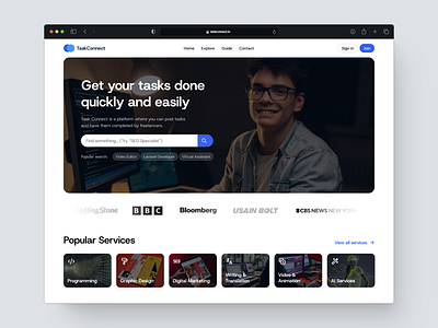 TaskConnect - Freelance Marketplace Landing Page Website clean website conversion landing page conversion website fiverr freelance freelance landing page freelance website freelancer high converting landing page job listing landing page marketplace upwork user interface web design