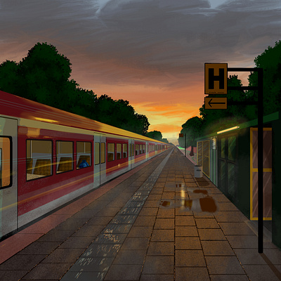 Train Station Illustration adobe digital art digital illustration graphic design illustration krita