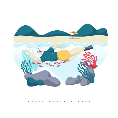 Illustration for website animation beach character design graphic design illustration sea swiming ui website illustration