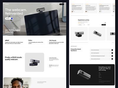 Lumina landing page / Full preview black and white camera design home landing page lumina meeting office ui user interface ux video call webcam website