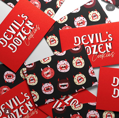 Devil Dozen Cookies Branding bold and vibrant brand identity branding business card design funky graphic design illustration logo logo design