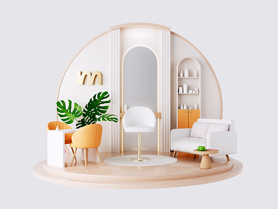 3d illustration of a beauty salon for Maestri.app 3d 3dillustration 3dinterior 3disometric 3dmotion animation branding design graphic design illustration interior isometric motion graphics ui