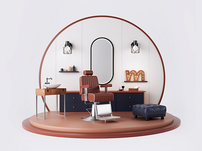 3d illustration of a barbershop for Maestri.app 3d 3dillustration 3disometric 3dmotion animation branding design graphic design illustration interior isometric motion graphics ui