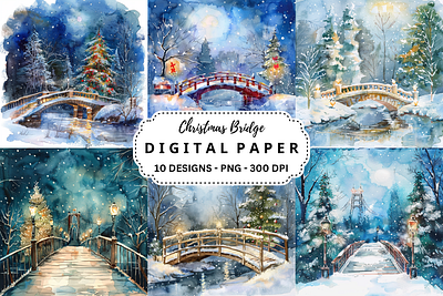 Watercolor Christmas Bridge Background bridge christmas ornaments