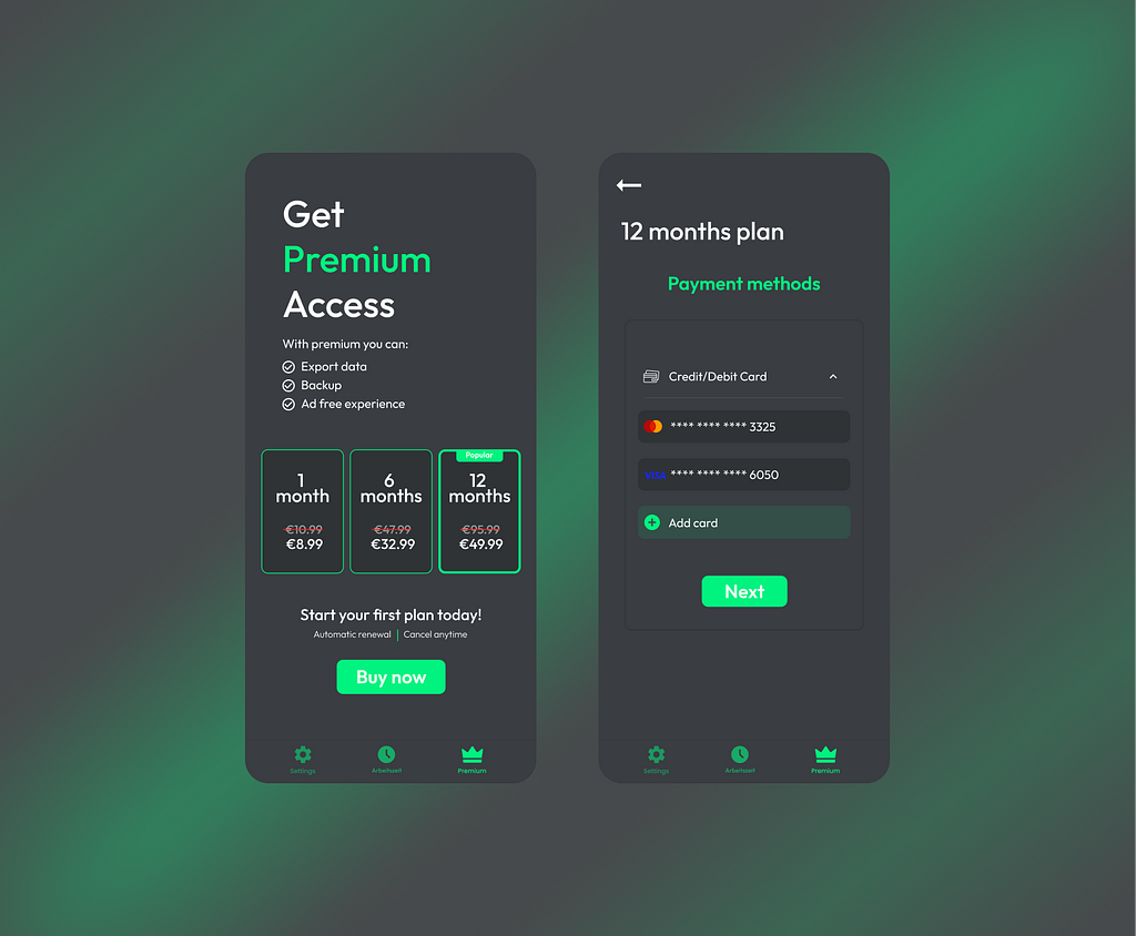 Premium subscription - UI mobile dashboard by Adriana Ch on Dribbble