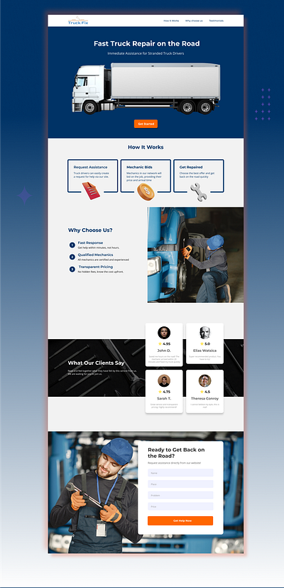 Landing Page Truck Fix figma landing page tilda truck typography uiux