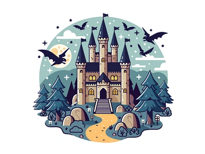 Castle with dragons cartoon castle dragon fantasy fiction fort fortress illustration landscape monster mythical vector