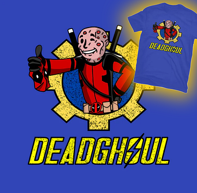 Deadghoul funny parody of Deadpool and Fallout Boy and The Ghoul artist cartoon deadpool design fallout fallout boy fan art fan artist funny gamer ghoul illustration marvel movie parody pop culture series t shirt tee video game