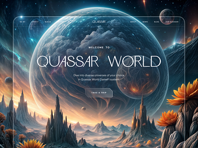 QUASSAR crypto fantasy game gamefi illustration imagine landing planet promo page sci fi space ui universe web web concept web design website