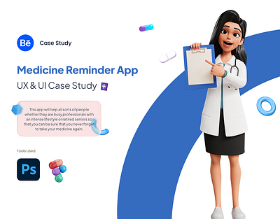 Medicine Reminder App - UX & UI Case Study case study design doctor figma landing page medic app medical medicine minimal design ui ux web design