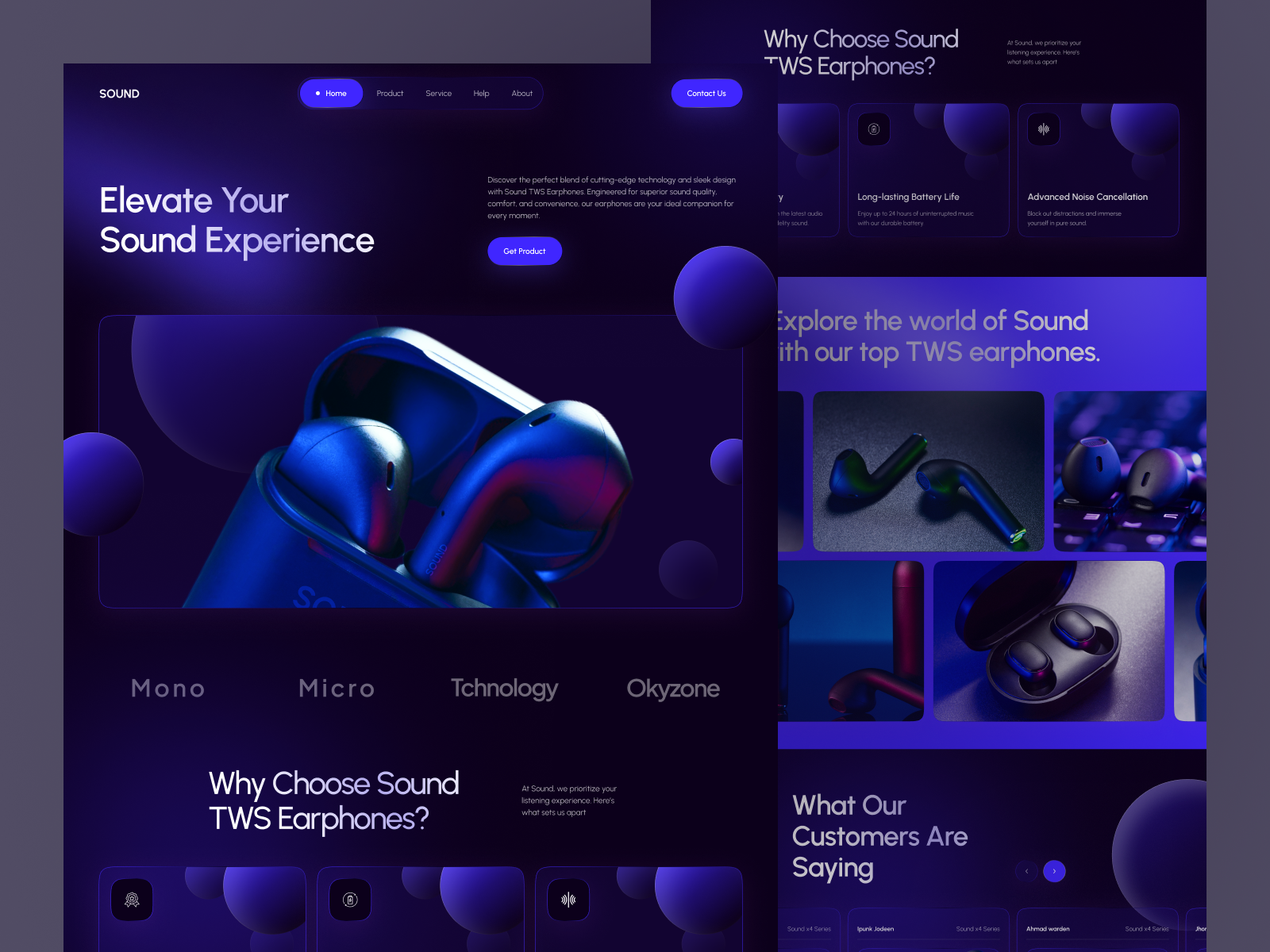 Sound - Product Landing Page desain ui drak mode earphone headset home page inspiration design inspiration ui landing page product product design product landing page product page product website technology ui ui trends ux web design website