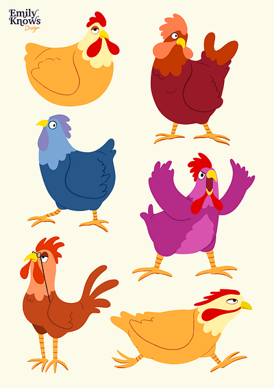 Chicken Poses - Illustration 2d art character design chicken design digital digital illustration digitalart doodle freelance hireme illustration pose poses procreate reference simple sketch