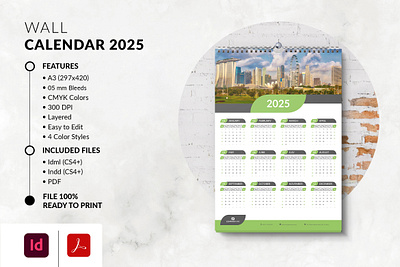 Wall Calendar 2025 a3 calendar branding graphic design modern one page wall calendar 2025