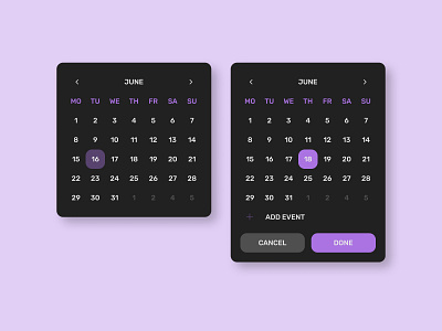 Calendar design concept calendar concept design designconcept figma purple ui ux uxui web webcalendar