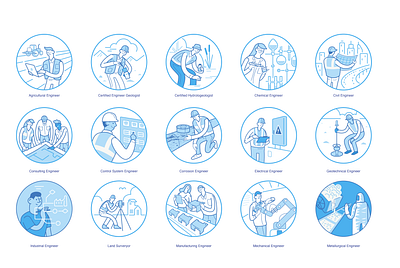 PE4H icons brand illustration contractors engineers line art people product illustration vector