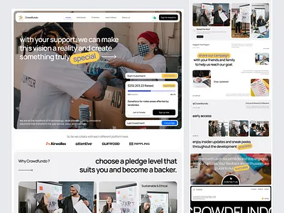 Crowdfunding Landing Page agency app charity corporate crowdfunding donate donation elementor framer landing page platform saas social software ui webflow website wordpress