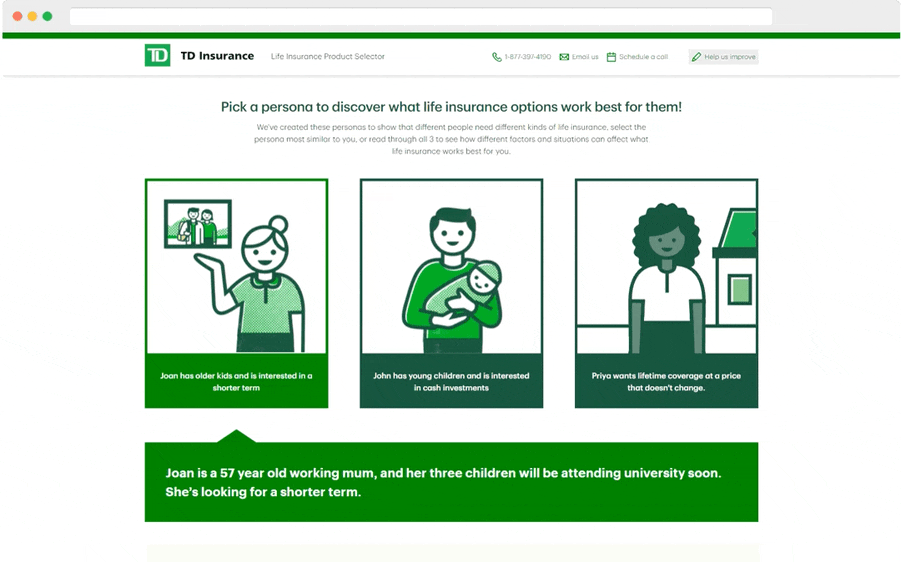 TD Advice banking finance insurance interaction design personas ui ux web design