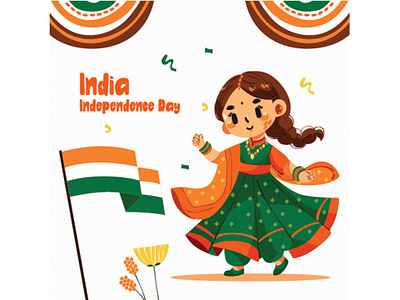 India Independence Day Celebration cartoon celebration commemorate costume day decoration festival flag girl holiday independence india indian nation national patriot people pride public traditional