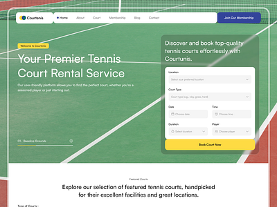 Courtenis - Rent Tennis Court Website booking court court booking figma framer healthy homepage landing page rent services simple sport sports tennis webdesign webflow wellness