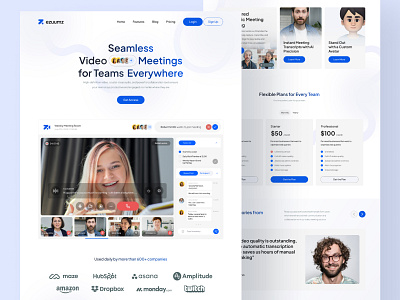 Ezuumz - Landing Page for SaaS Video Meeting branding corporate website featured section figma community landing page pricing saas ui video video meeting video meeting team