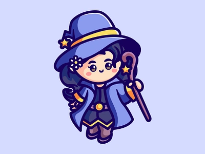 Cute Wizard adorable wizard avatar blue wizard cartoon casting spell character chibi cloak cute mascot fantasy game logo magic magician mascot witch wizard wizard character wizard mascot wute wizard