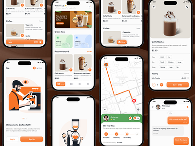 Coffeekaf - Coffee Shop App app application apps coffee coffeeshop delivery design driver easy to use ios iphone live tracking minimalist mobile design order pickup product design ui uiux ux