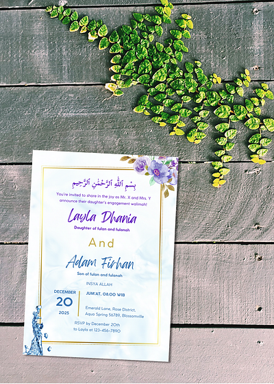 Floral Elegance: Islamic Walimah Invitation Card