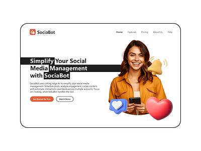 SociaBot AI social media management website design design ui ux uxdesign