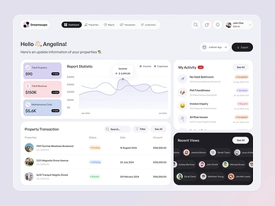 Dreamscape: Property Saas Report Web App - Dashboard admin agency airbnb chart dashboard house management product design property property managemenet real estate real estate ui report saas tenant ui design uiux ux ux design web app