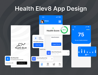 Health Elev8: Empowering Users with Personalized Health Insights app design app health blood check blood tests branding check blood tests check health design2024 graphic design health health app design health apps health trends illustration lab tests laboratory laboratory tests mobile app design ui vector