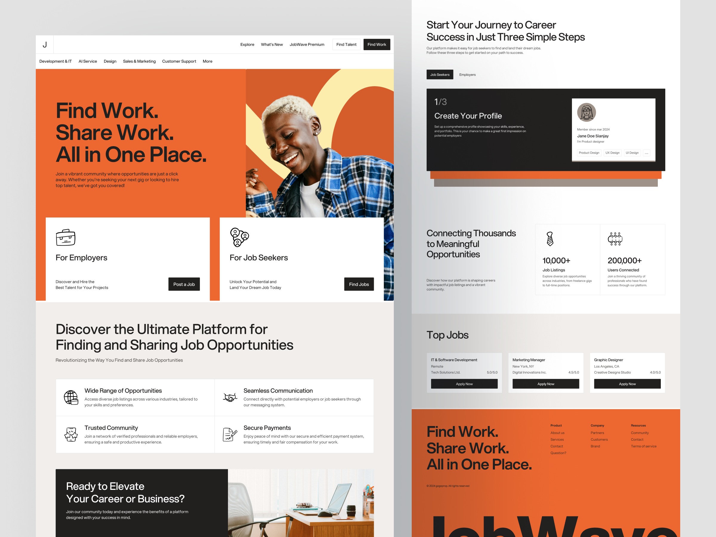 JobWave - Landing Page clean design employee employee website job seekers job website jobs jobs platform jobstreet minimal minimalist ui web design website website design