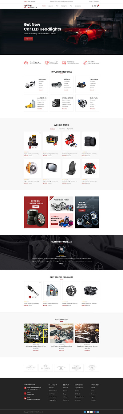 Autoparts Website Design 3d animation auto branding categories footer graphic design logo motion graphics part ui