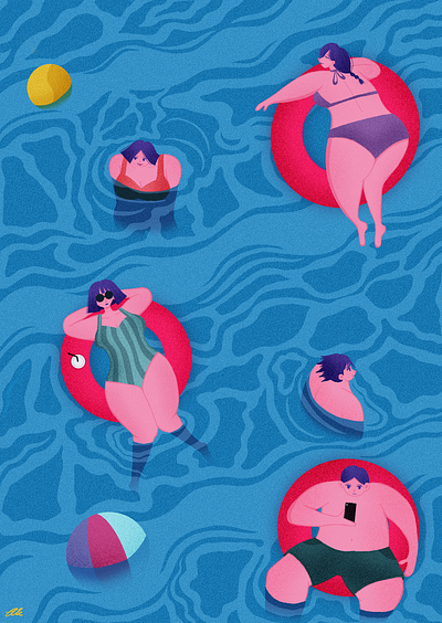 Chilling By The Pool design digital art digital illustration illustration psychedelic summer swimming pool vibrant