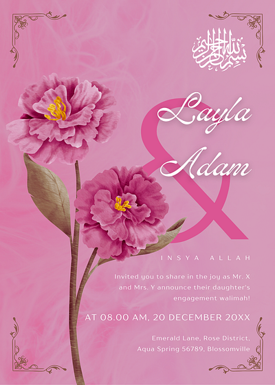 Timeless Romance: Pink Floral Walimah Invitation