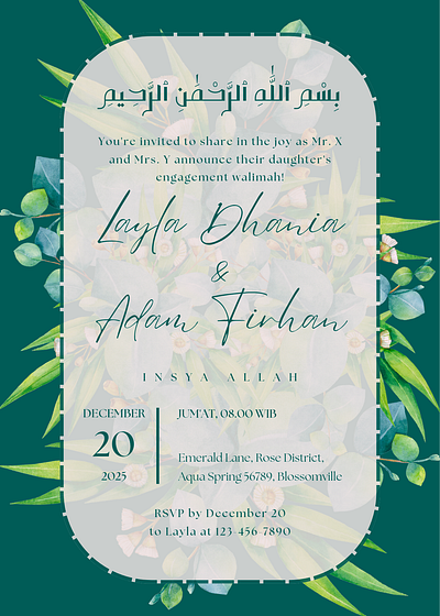 Emerald Bliss: Green Botanical Walimah Invitation