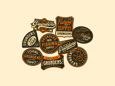 Grundens: Full Preview apparel badge bait branding design fish fishing geometric hook illustration line line art lineart logo minimal monoline outdoors sticker typography