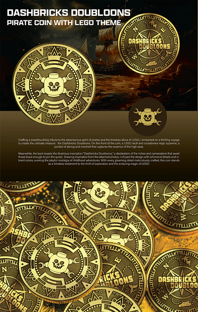 DASHBRICK DOUBLOONS PIRATE COIN WITH LEGO THEME 3d animation branding coin comemorative crypto design graphic design illustration logo ui