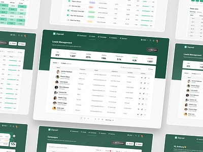 Zapmail - lead pages Cold Email Marketing Web App ads management analytics clean dashboard cold email contacted dashboard email database email campaign email marketing fundarising leads lost leads marketing dashboard metric paginations product design proposal sent real project saas table