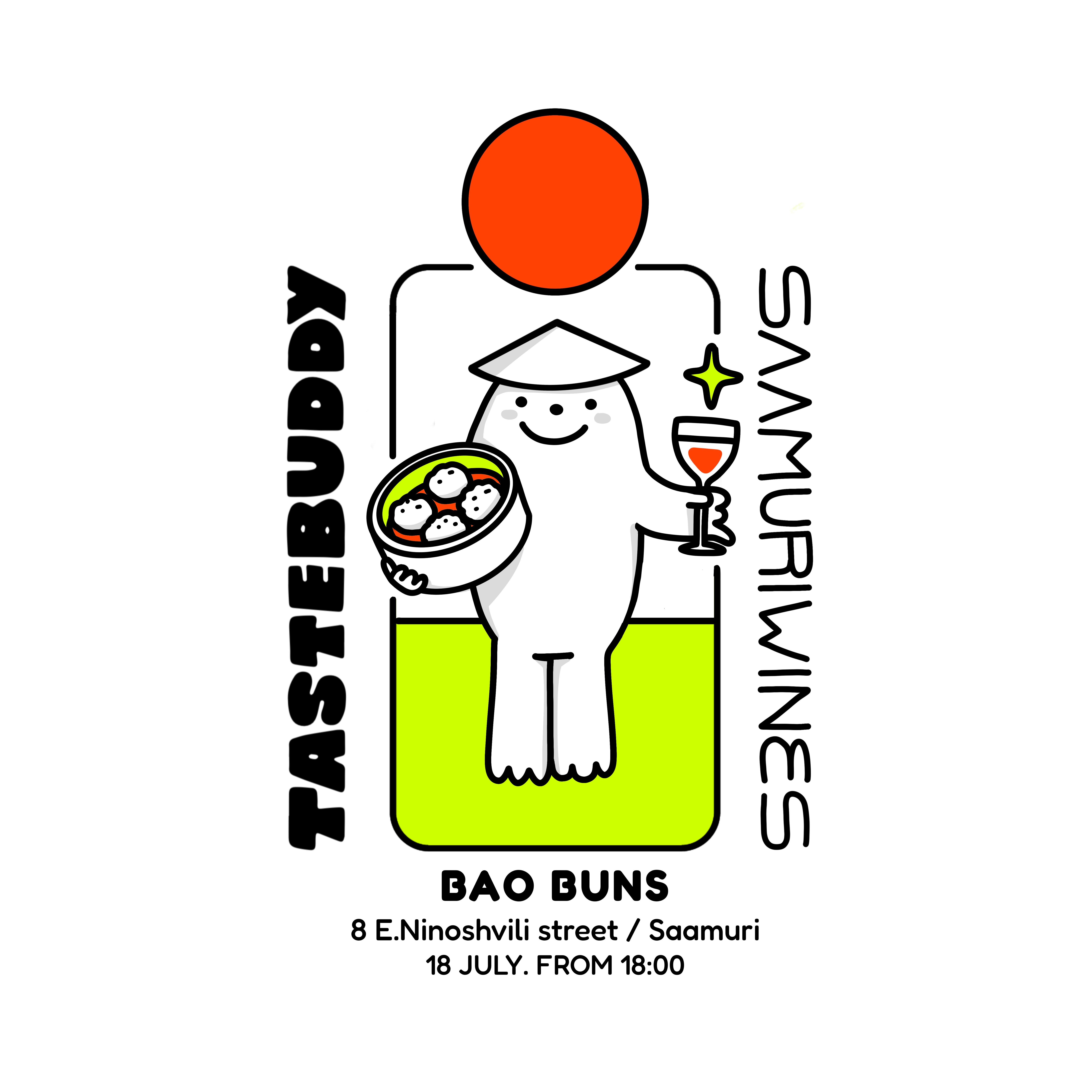 Tastebuddy x Saamuriwines Event Poster #2 bao buns character illustration mascot simple wine