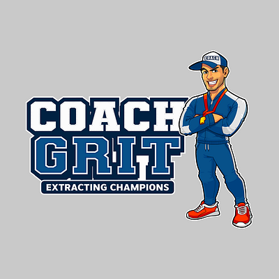 Coach Grit Logo brand branding cartoon character coach coaching custom logo design graphic design grit identity illustration logo mascot mascot logo sport sports vector