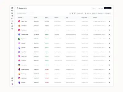 Customers List app application client management clients crm crm tool customer enterprise list manager table ui ui design ux ux design web app web design website app