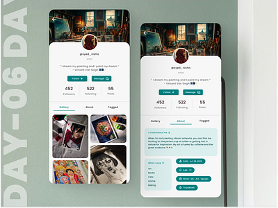User Profile - DailyUI 006/100 dailyui dailyuichallenge day6 figma profile profiledesign profilepage shots ui userinterface userprofile