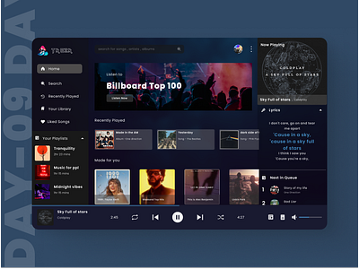 Music Player - DailyUI 009/100 dailyui dailyuichallenge day9 design figma musicapp musicplayer shots ui userinterface