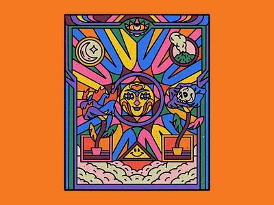 THE SUN album branding colorful cover death design flower graphic design illustration merch moon mountain mushroom poster skull sky sun ui vase vintage