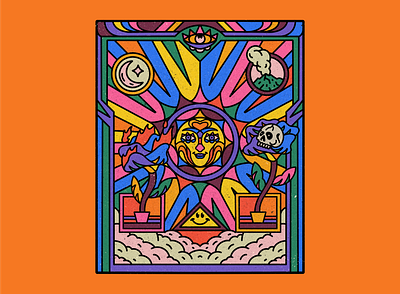 THE SUN album branding colorful cover death design flower graphic design illustration merch moon mountain mushroom poster skull sky sun ui vase vintage