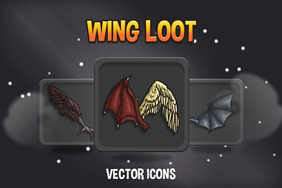 Wings Loot Vector Game Icon Pack 2d art asset assets fantasy game game assets gamedev icon icone icons illustration indie indie game loot mmorpg rpg vector wing wings