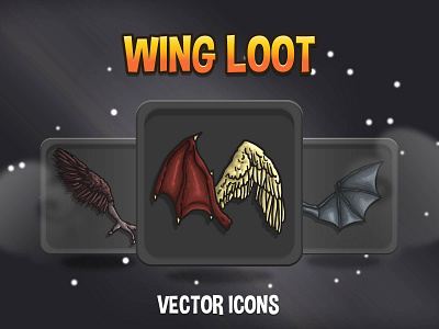 Wings Loot Vector Game Icon Pack 2d art asset assets fantasy game game assets gamedev icon icone icons illustration indie indie game loot mmorpg rpg vector wing wings