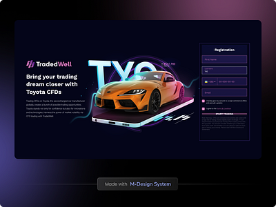 Landing Page for Fintech | M-Design System 3d black website car cfd crypto dark mode dark website design system email collector fintech form landing page lead genration questioner survey trading ui ui kit web website